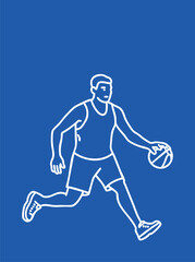 Obraz premium Minimalist Blue Line Basketball Player Dribbling Sports Vector Icon Illustration SVG Clipart