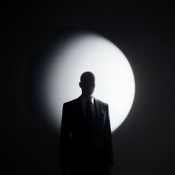 Mysterious Faceless Figure in Dimly Lit Background