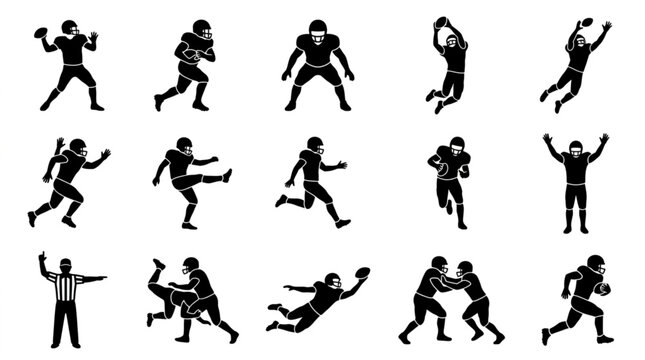 Dynamic Black and White Football Action Silhouettes.