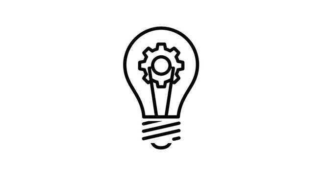 Light bulb with gear inside line art icon