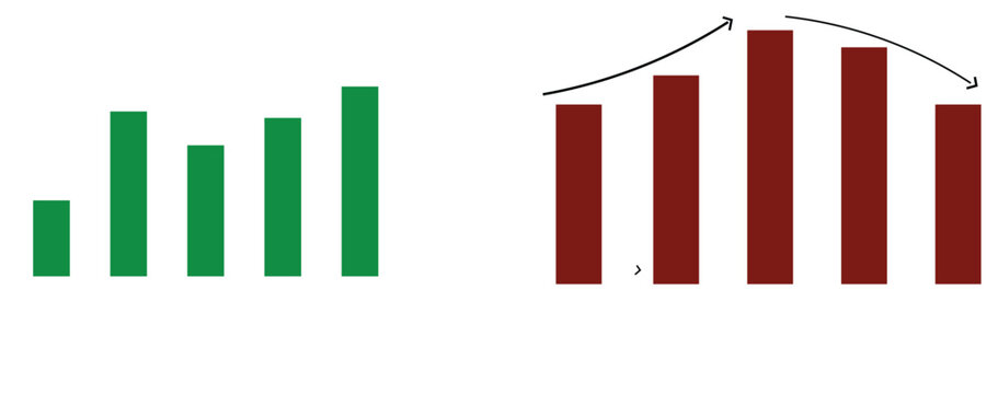 Business Growth and Decline Bar Chart Set with Upward and Downward Trend Arrows Vector Illustration