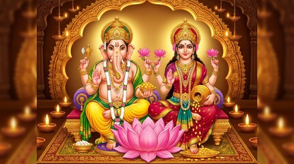 Fototapeta premium Lord Ganesha and Maa Laxmi