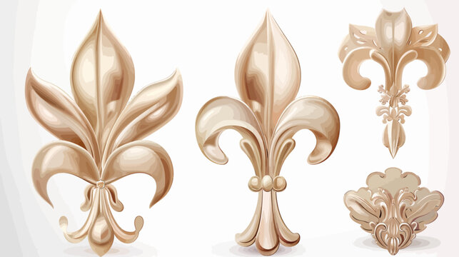 Antique gold fleur-de-lis patterns on white, detailed vector illustration of stylized designs