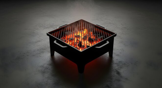 Charcoal brazier with glowing embers modern outdoor heating and cooking appliance