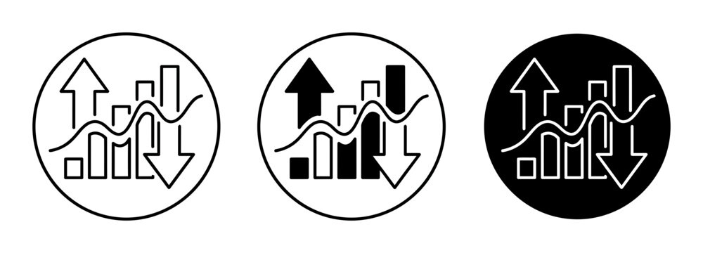 Business Growth Icons, Financial Arrows, Statistics Symbols, Black and White Vector Graphics