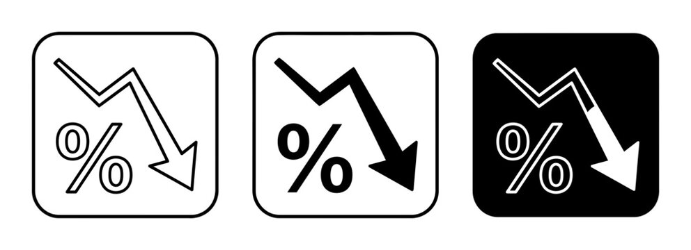 Decrease, Downward Trend, Percentage Icons, Vector Graphics