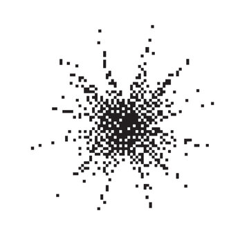 Abstract halftone dot burst graphic element on white background with halftone abstract explosion
