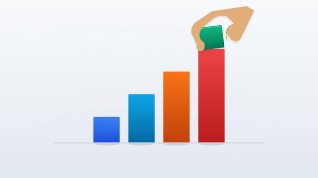 Video shows a rising bar chart indicating growth performance in data analysis and finance with bright colors and smooth motion
