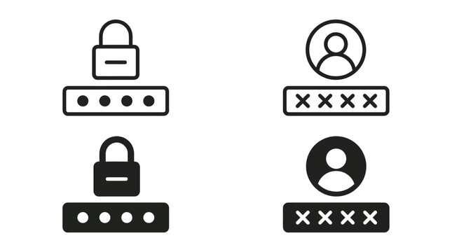 Set of security icons showing password input fields with locks and user profiles