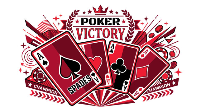 Poker Victory Celebration: Ace Cards, Champion Wreath, and Abstract Explosions