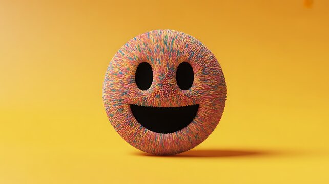 Textured smiley face emoji made of colorful candy sprinkles with sprinkles colorful background expression creative minimalist confectionery cheerful positive decoration isolated