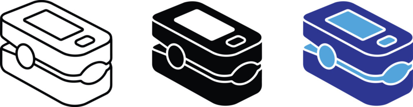 Portable fingertip oximeter vector icons bundle with line and flat colors