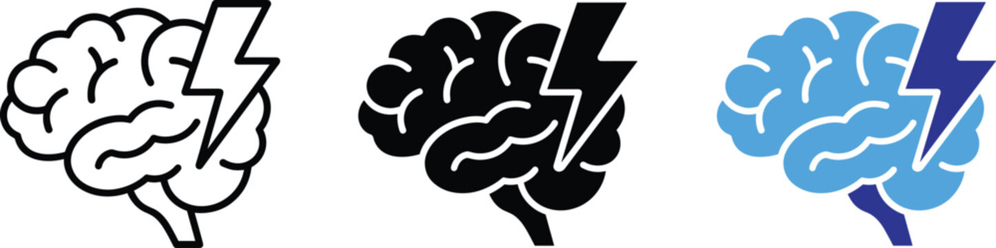 Neurological headache brain vector illustration pack featuring line art and colors