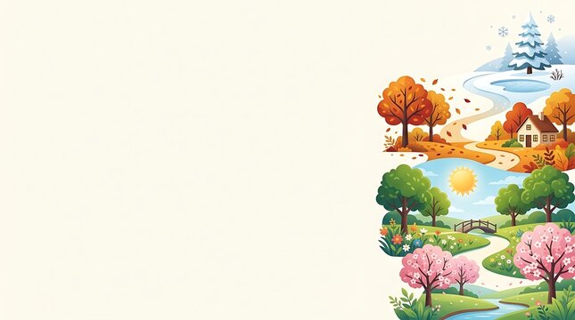 Four seasons landscape border with blank copy space