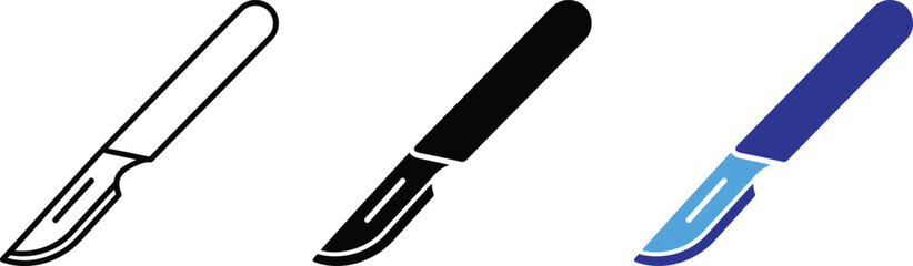 Fototapeta premium Scalpel operating blade vector icons bundle featuring line art and colors