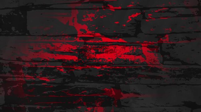 Abstract dynamic color background with brick wall texture, chaotic pattern and digital noise, black and red wall. looped video.