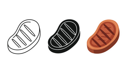 Obraz premium Grilled steak meat vector icon set: Icon set - Minimalist, flat icon, outline, glyph, linear, clipart, sticker 