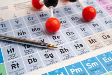 Molecules chemical on a periodic table background. © amazing studio