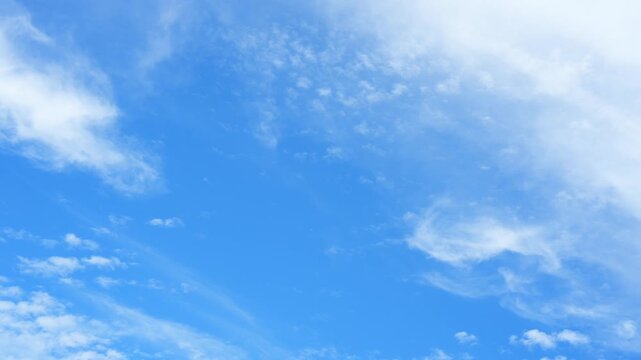 A blue sky timelapse video footage featuring delicate Cirrocumulus clouds mixed with wispy Cirrus formations, creating textured patterns that symbolize innovation, exploration, limitless imagination.

