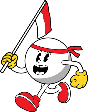 cartoon holding indonesian flag