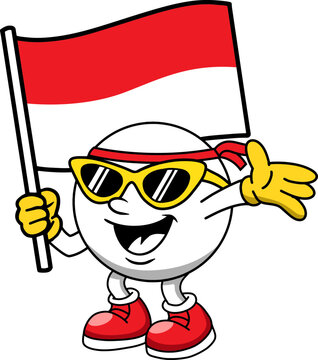 illustration figure cartoon mascot holding indonesian flag 