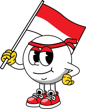 character celebrating indonesian flag cartoon element