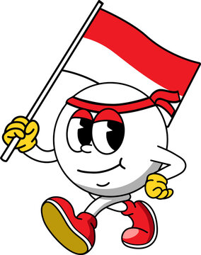 mascot character holding indonesian flag red and white