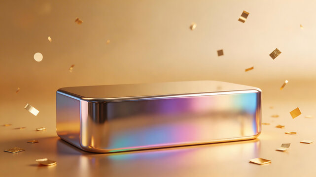 Shiny metallic box with golden confetti symbolizing the limitless potential of digital design