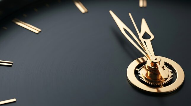 Close up of an elegant black and gold clock face with gears