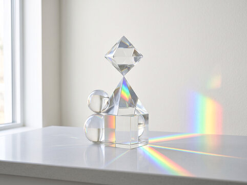 Prisme en cristal avec reflets arc-en-ciel
