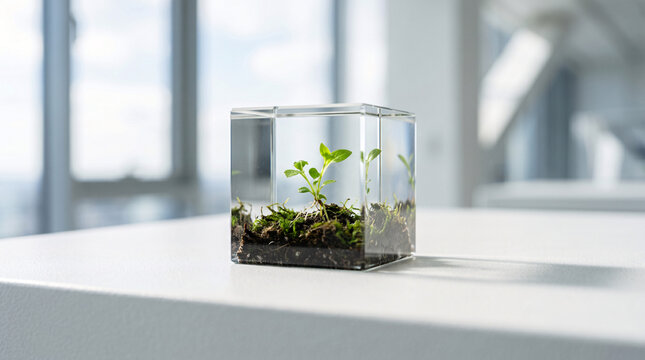 Terrarium avec jeune plante dans un bocal en verre