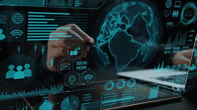 A modern digital communication network design showcasing a global map with social media engagement metrics, perfect for illustrating advanced data analysis and strategies. Cipher