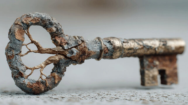 Bent key isolated on minimal background representing difficulty and challenge concept deformed object symbolizing struggle obstruction problem solving and resilience