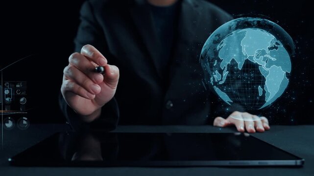 This image illustrates a digital globe highlighting various languages, symbolizing global communication and technology role in enhancing language accessibility and learning. Qubit