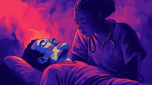 Artistic digital portrayal of a caring nurse tending to a patient