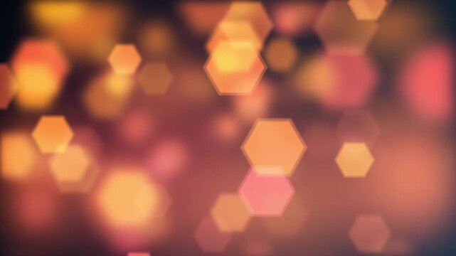 Golden, orange, pink hexagons, blurred background, bokeh effect, abstract texture