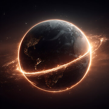 Blue Planet Earth in Space with Sunlight Moon and Stars Global Horizon Atmospheric Glow and Cosmic Universe Bac