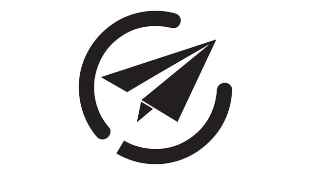 Origami paper plane silhouette icon inside circular path representing message send vector