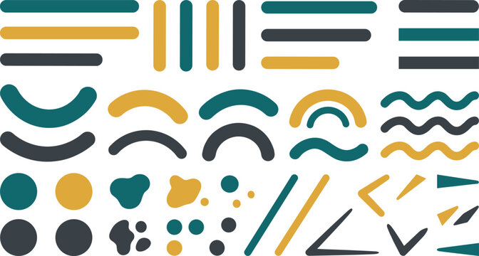 Abstract Geometric Doodle Shape Design Element Set with Hand Drawn Lines Curves Squiggles Dots Waves and Organic Blobs for Trendy Memphis Patterns
