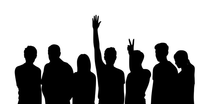People Concert Crowd Silhouette Raising Hands with Cheering Gesture for Music Festival Promotion and Event Poster Design