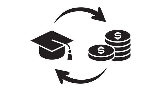 Education investment loop arrow showing graduation cap exchanging with stack of dollar coins vector