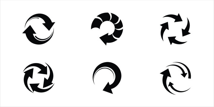 Set of circular arrows and reload icons for loading and refresh operations with circular rotation interface pointers