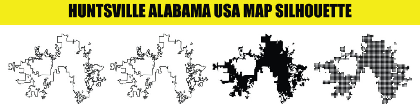 Huntsville alabama usa map silhouette set alabama usa vector map silhouette with different styles.
