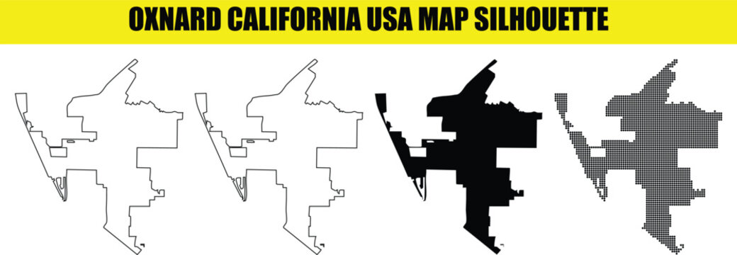 Oxnard california usa map silhouette vector illustration isolated on white background high detail map.