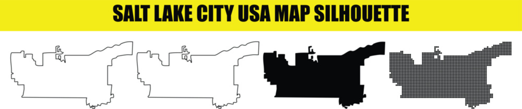 Salt lake city usa map silhouette with outline solid and halftone versions for professional cartographic projects.