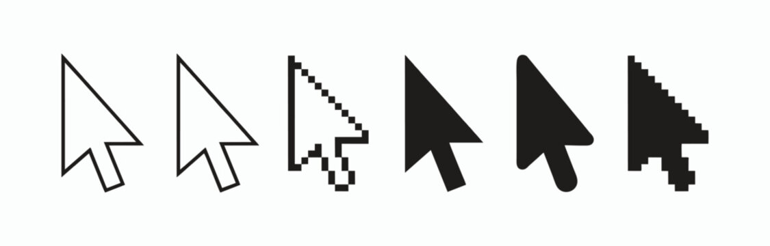 Close-up of computer mouse cursor icons in different styles on dark background
