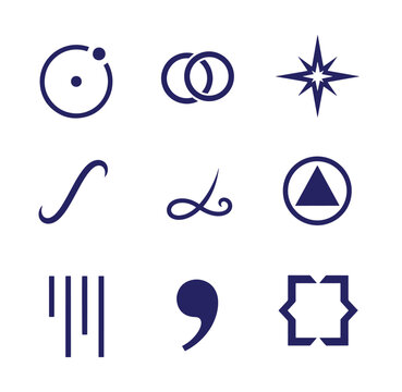 Minimalist set of scientific and mathematical symbols with geometric triangle integral brackets minimalist abstract collection structure template creative isolated research calculation