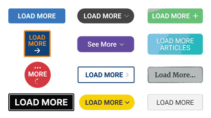Fototapeta premium Load more button vector pack for content infinite scroll website pagination mobile application interface design