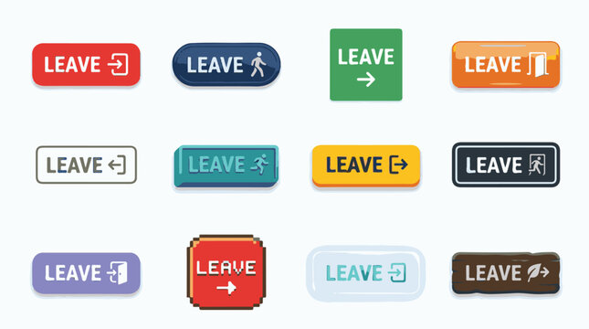 Leave button vector set for website interface graphic design element mobile application exit icon kit