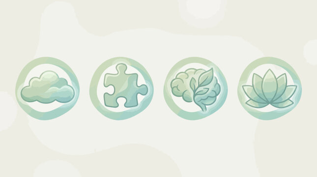 Watercolor cloud and puzzle piece icons set on a soft pastel background